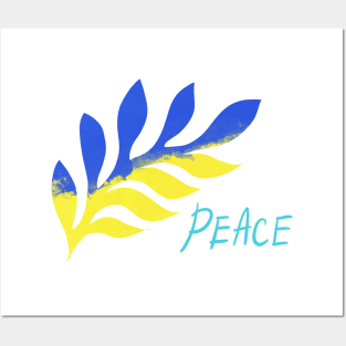 a branch of the color of the Ukrainian flag and the inscription peace Posters and Art